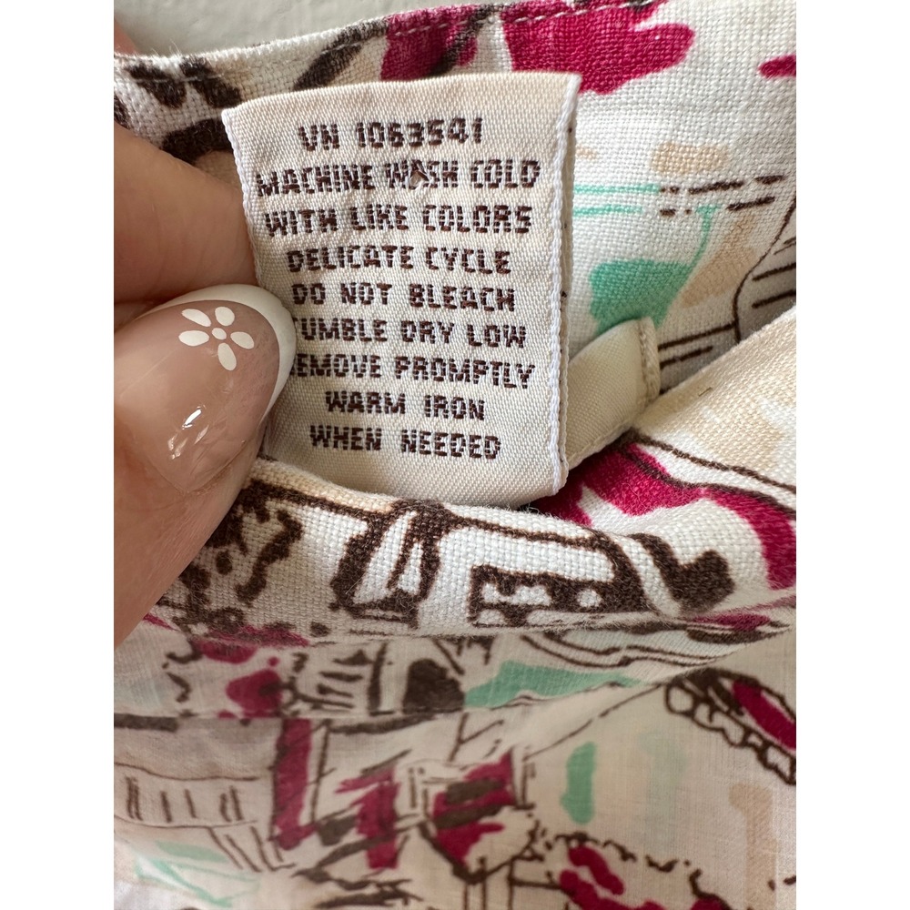 Merona Womens 100% Linen A-Line Skirt Size 4 Floral Architectural Print Cream - Picture 2 of 4